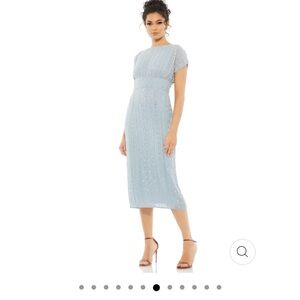 Mac Duggal BEADED CAP SLEEVE COLUMN MIDI DRESS